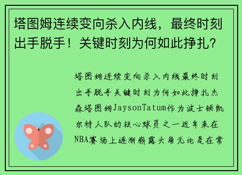 塔图姆连续变向杀入内线，最终时刻出手脱手！关键时刻为何如此挣扎？