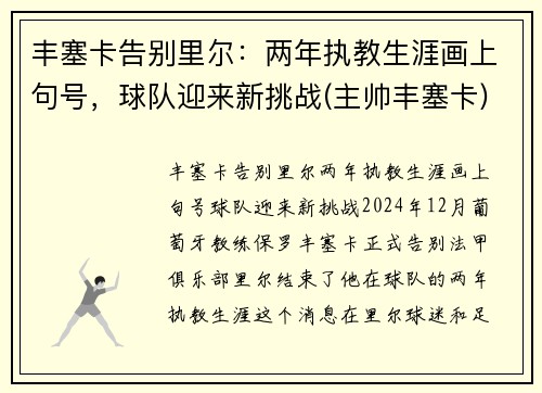 丰塞卡告别里尔：两年执教生涯画上句号，球队迎来新挑战(主帅丰塞卡)