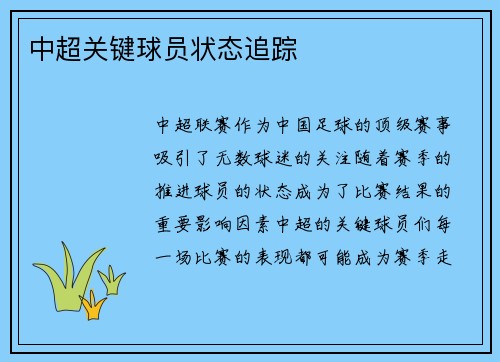 中超关键球员状态追踪