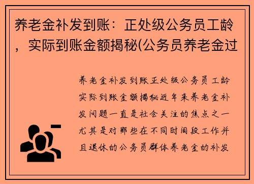 养老金补发到账：正处级公务员工龄，实际到账金额揭秘(公务员养老金过渡期)